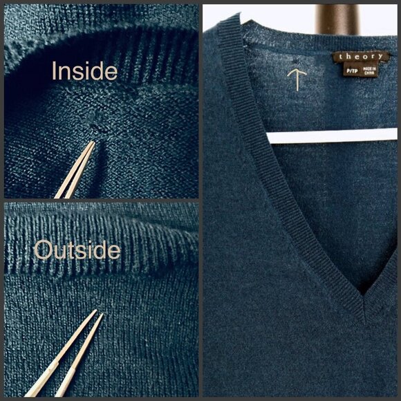 Theory Wool Dark Blue/Green Lightweight V-Neck Pullover Sweater Sz XS‎ - Picture 11 of 11